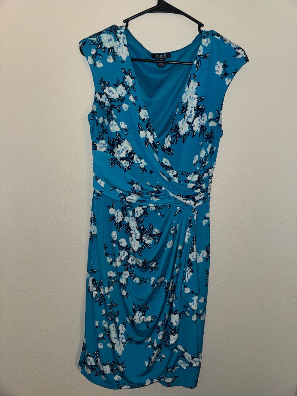 Chaps Blue Floral Faux-Wrap Midi Dress
